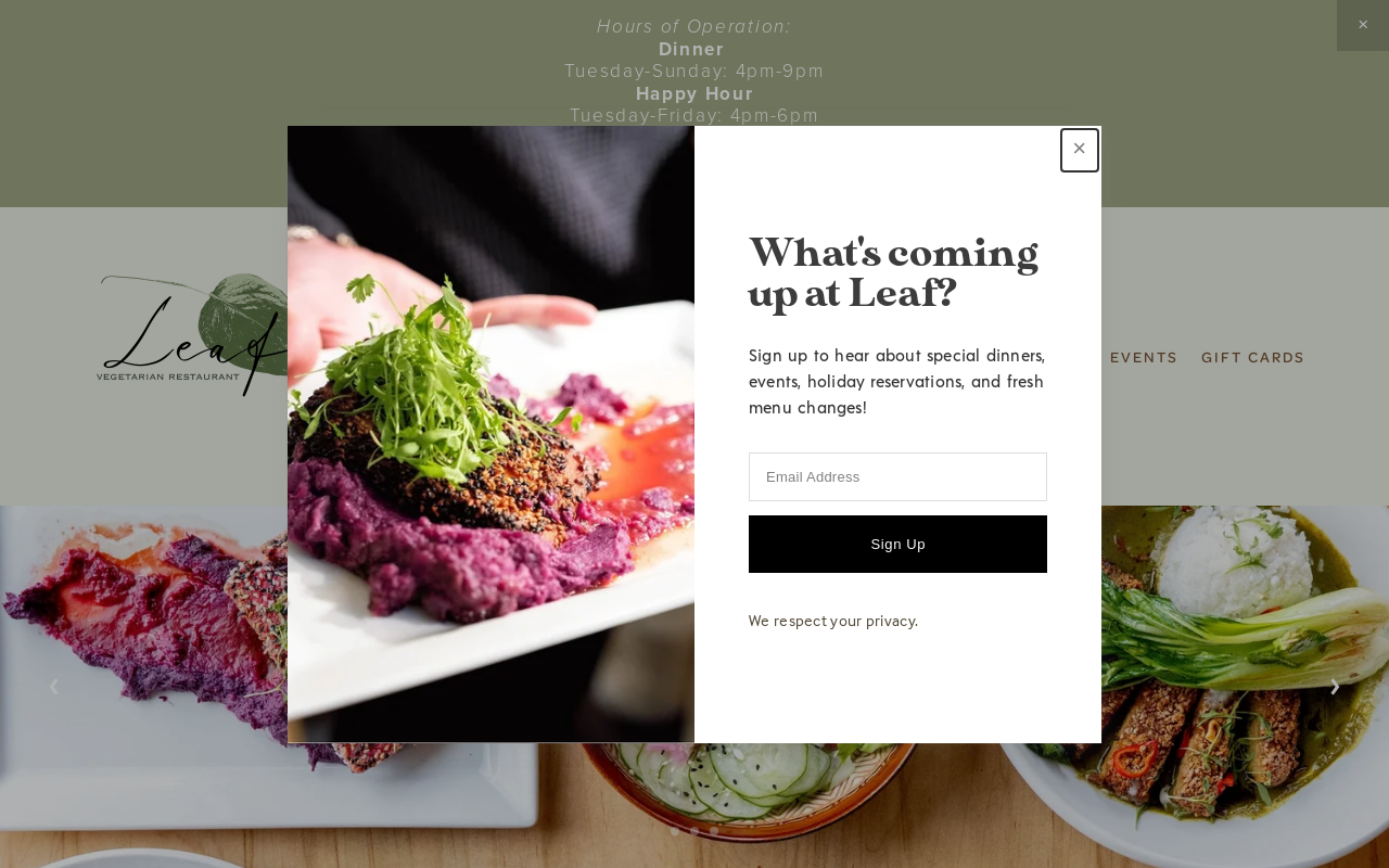 Leaf Vegetarian Restaurant — screenshot of their official website