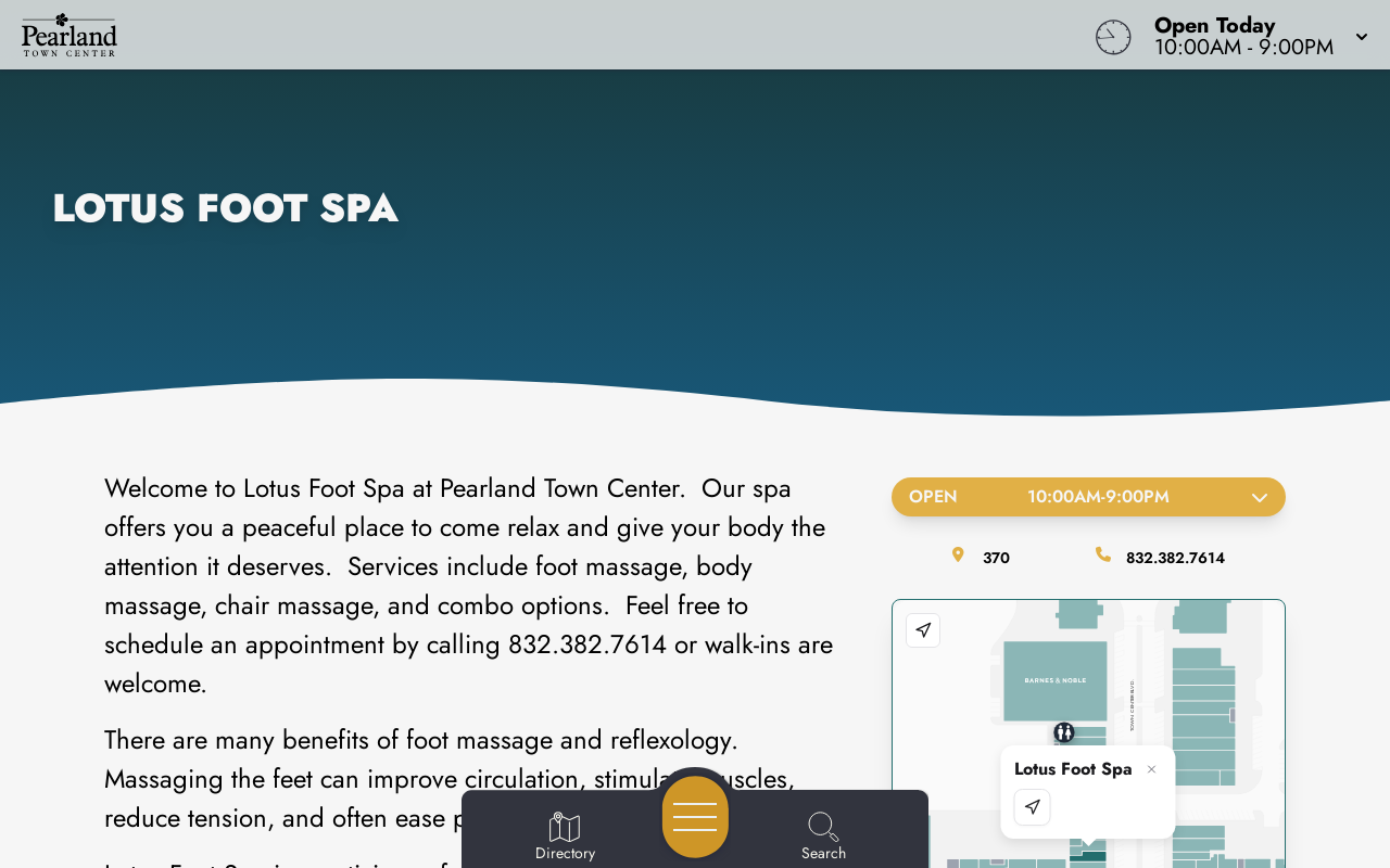 Lotus Foot Spa — screenshot of their official website