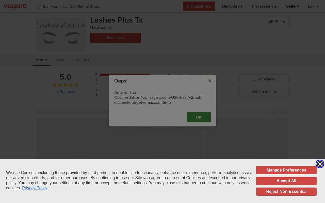 Lashes Plus — screenshot of their official website