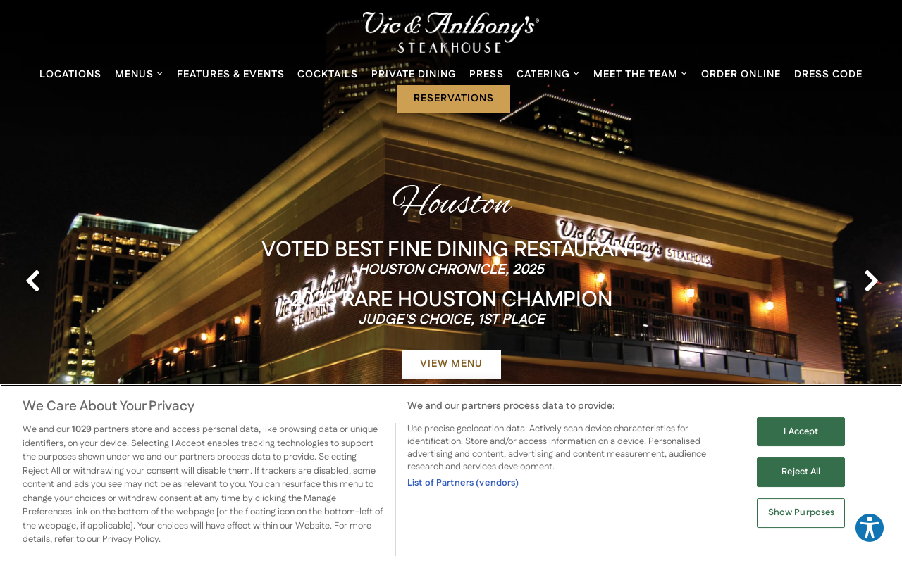 Vic & Anthony's Steakhouse — screenshot of their official website