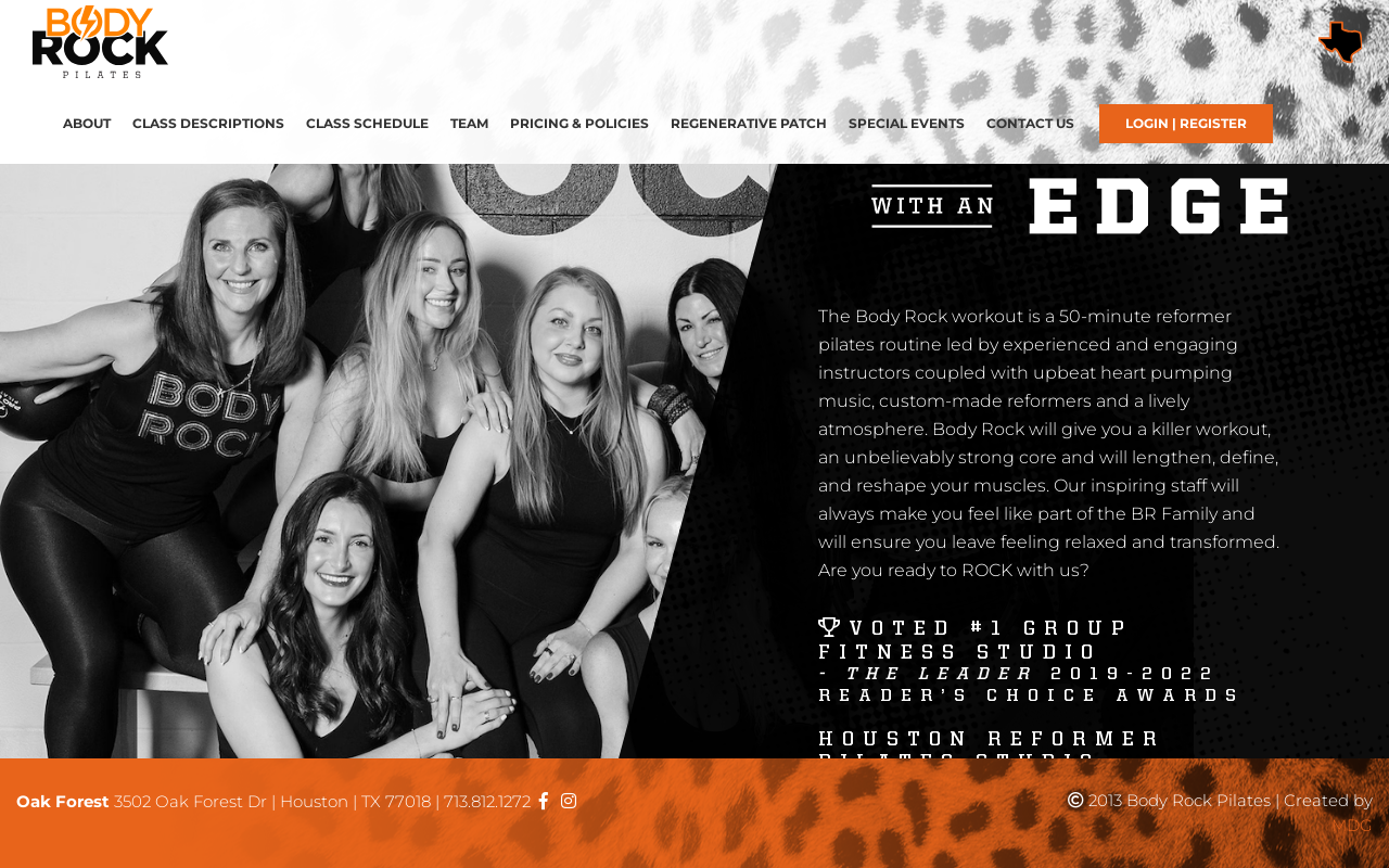 Body Rock Pilates — screenshot of their official website