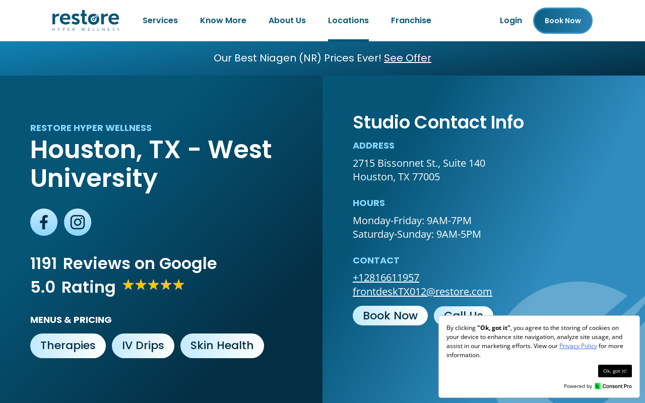Restore Hyper Wellness & Cryotherapy — screenshot of their official website