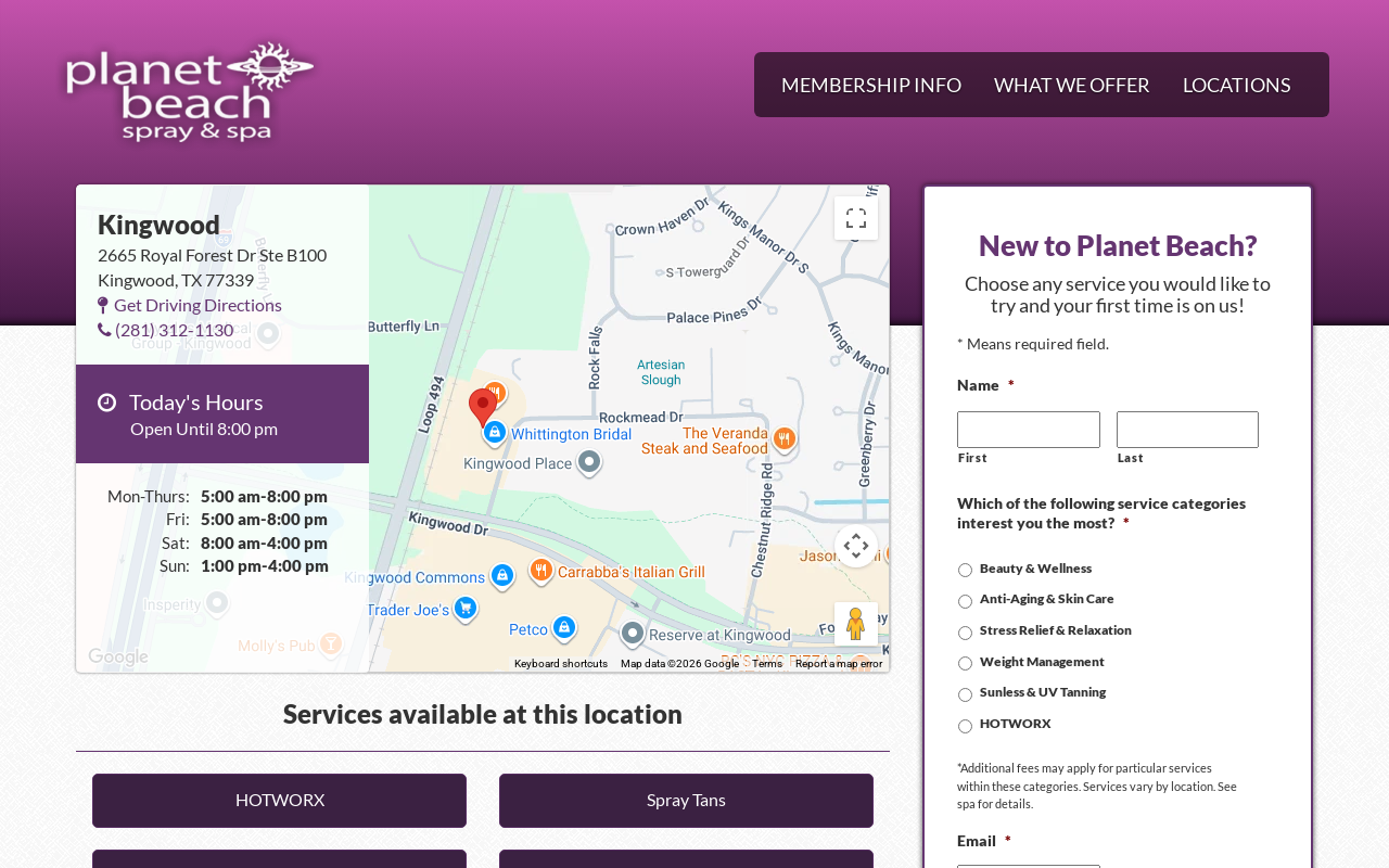 Planet Beach Spay & Spa — screenshot of their official website