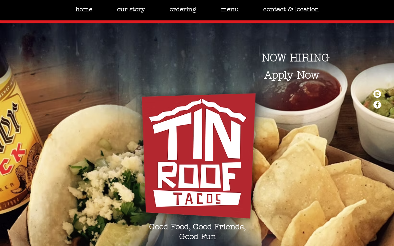 Tin Roof Tacos — screenshot of their official website