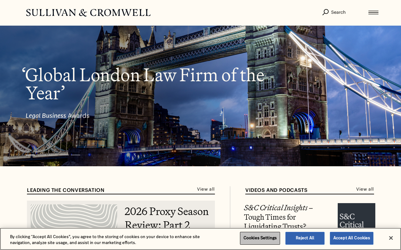 Sullivan & Cromwell LLP — screenshot of their official website