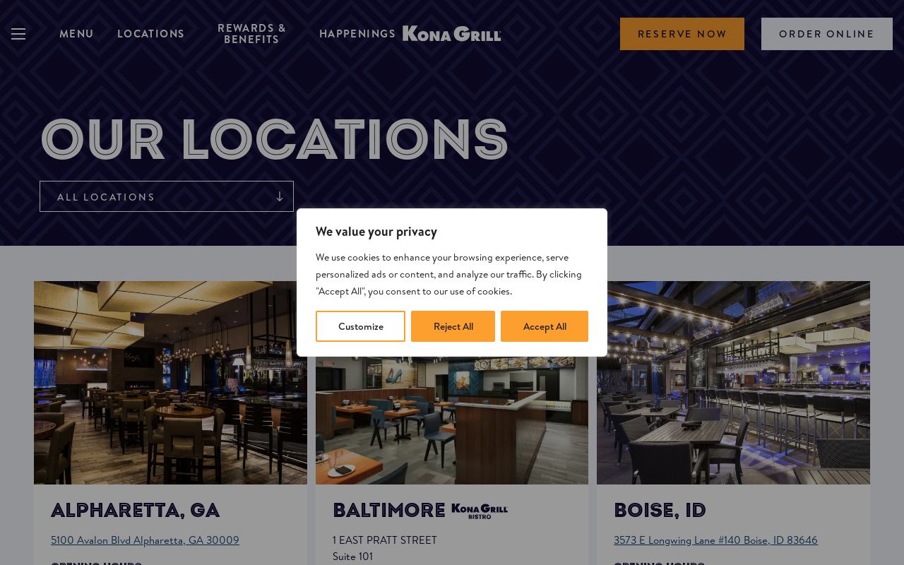 Kona Grill — screenshot of their official website