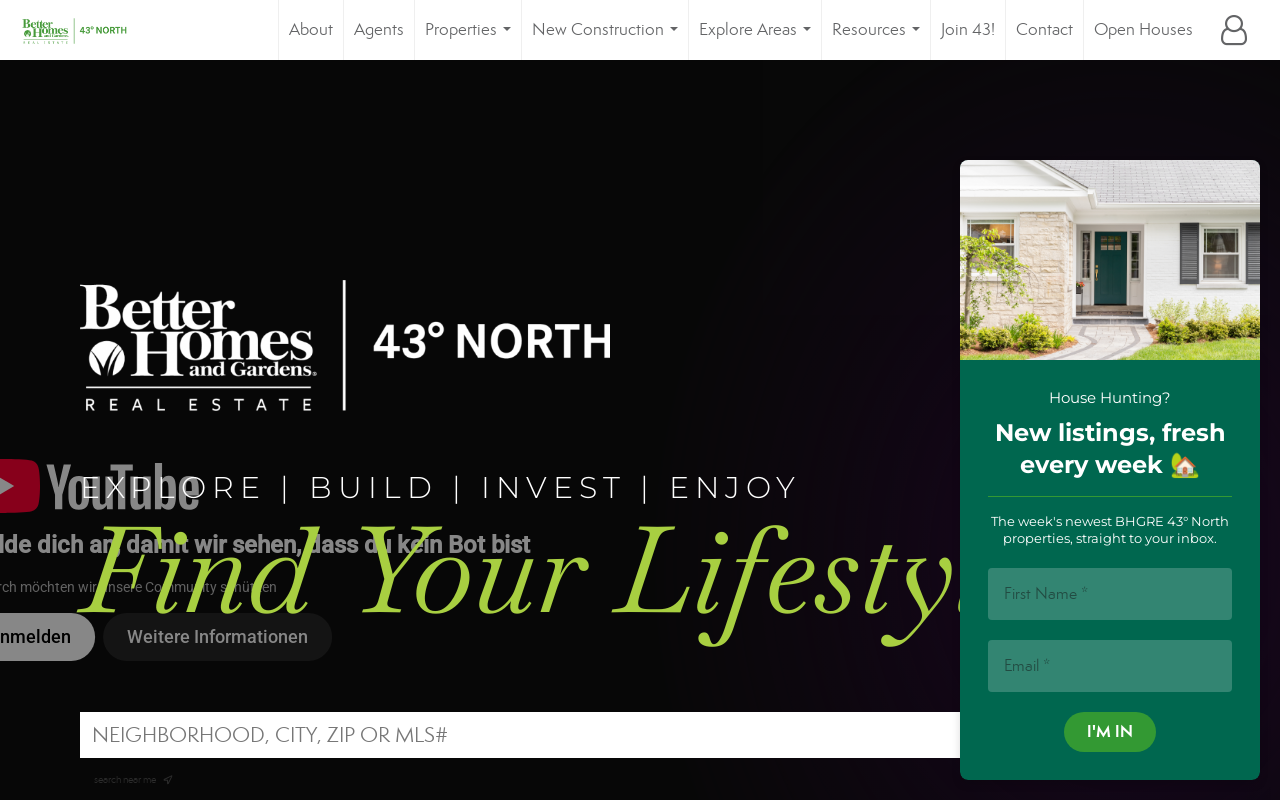 Better Homes and Gardens Real Estate 43° North — screenshot of their official website