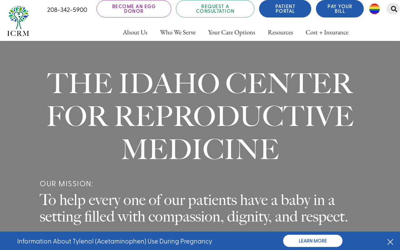 Idaho Center for Reproductive Medicine — screenshot of their official website