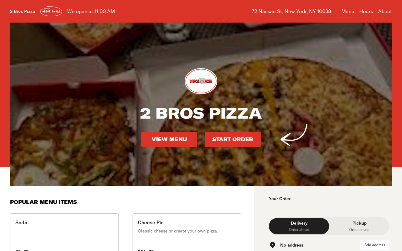 2 Bros Pizza — screenshot of their official website