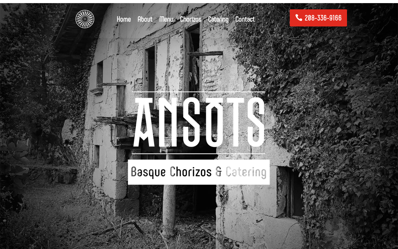 Ansots Basque Chorizos & Catering — screenshot of their official website