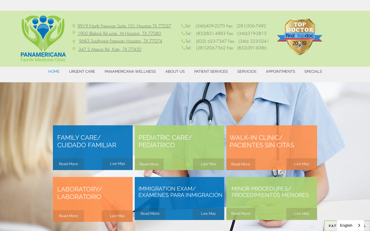Panamericana Family Clinic — screenshot of their official website