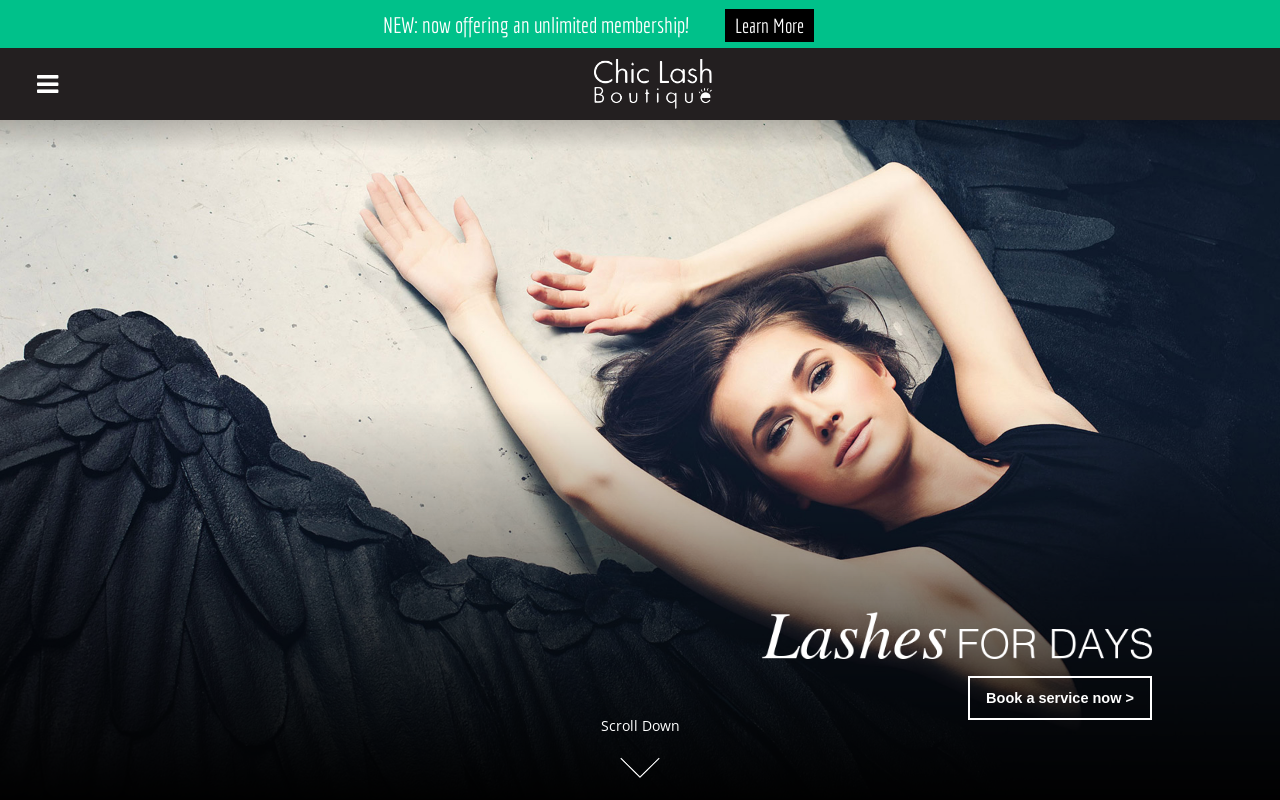 Chic Lash Boutique — screenshot of their official website