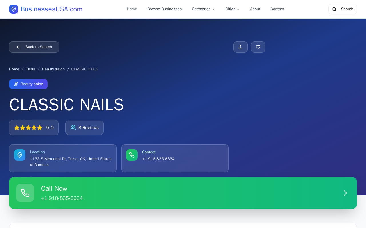 Classic Nails — screenshot of their official website