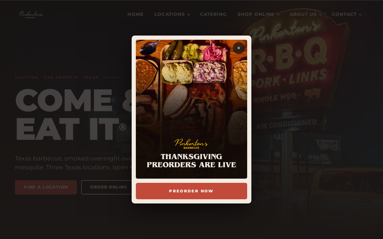 Pinkerton's Barbecue — screenshot of their official website