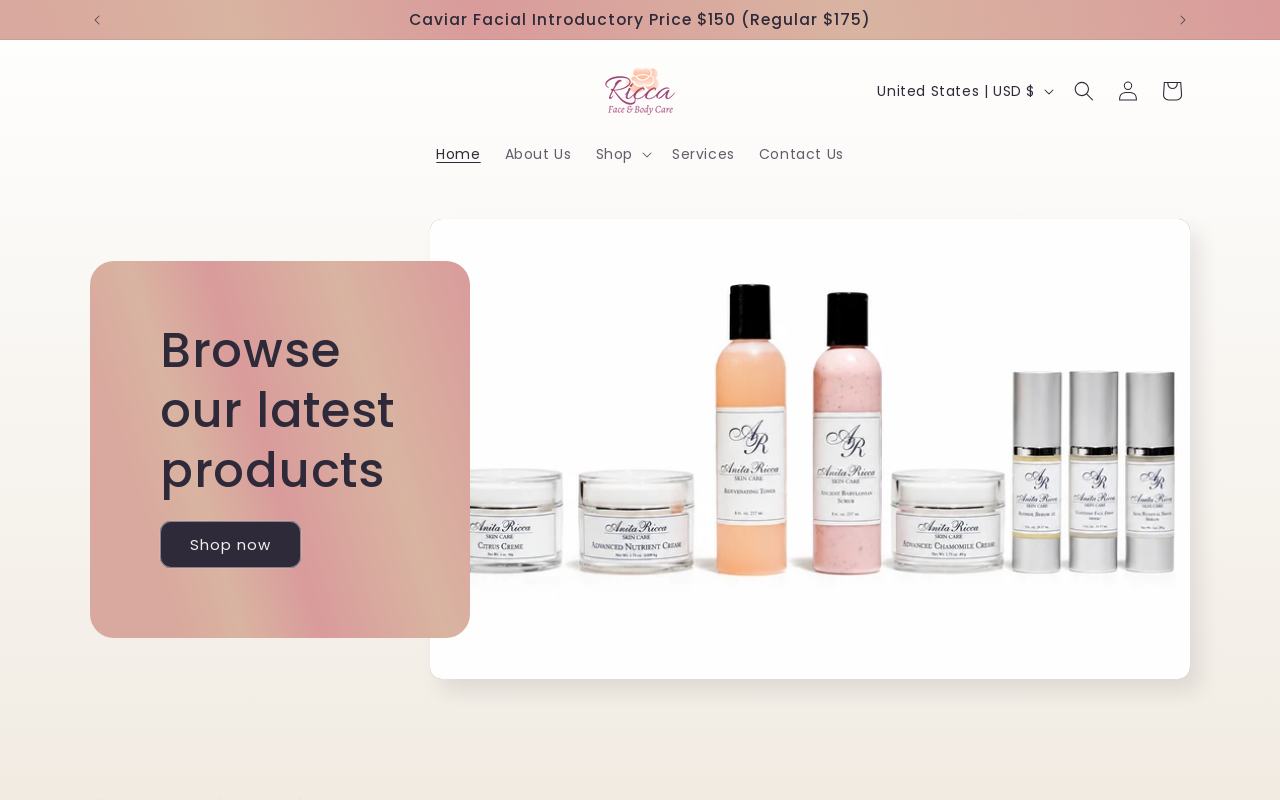 Anita Ricca Natural Skin Care — screenshot of their official website