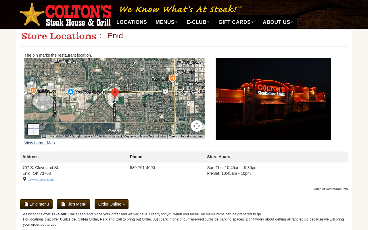 Colton's Steak House & Grill — screenshot of their official website