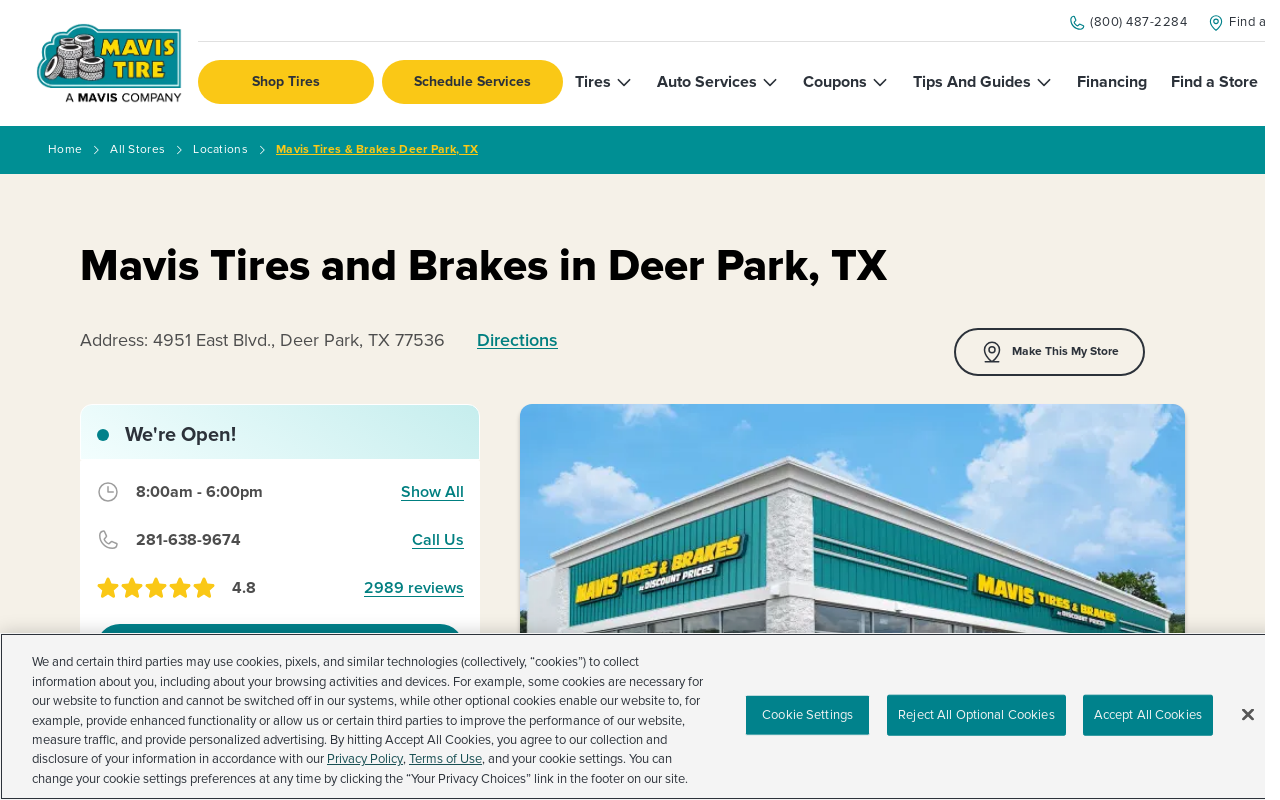 Mavis Tires and Brakes — screenshot of their official website