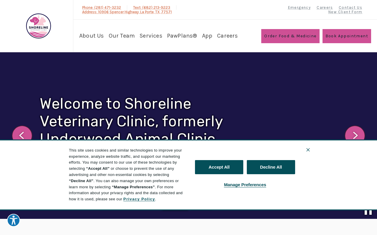 Shoreline Veterinary Clinic — screenshot of their official website