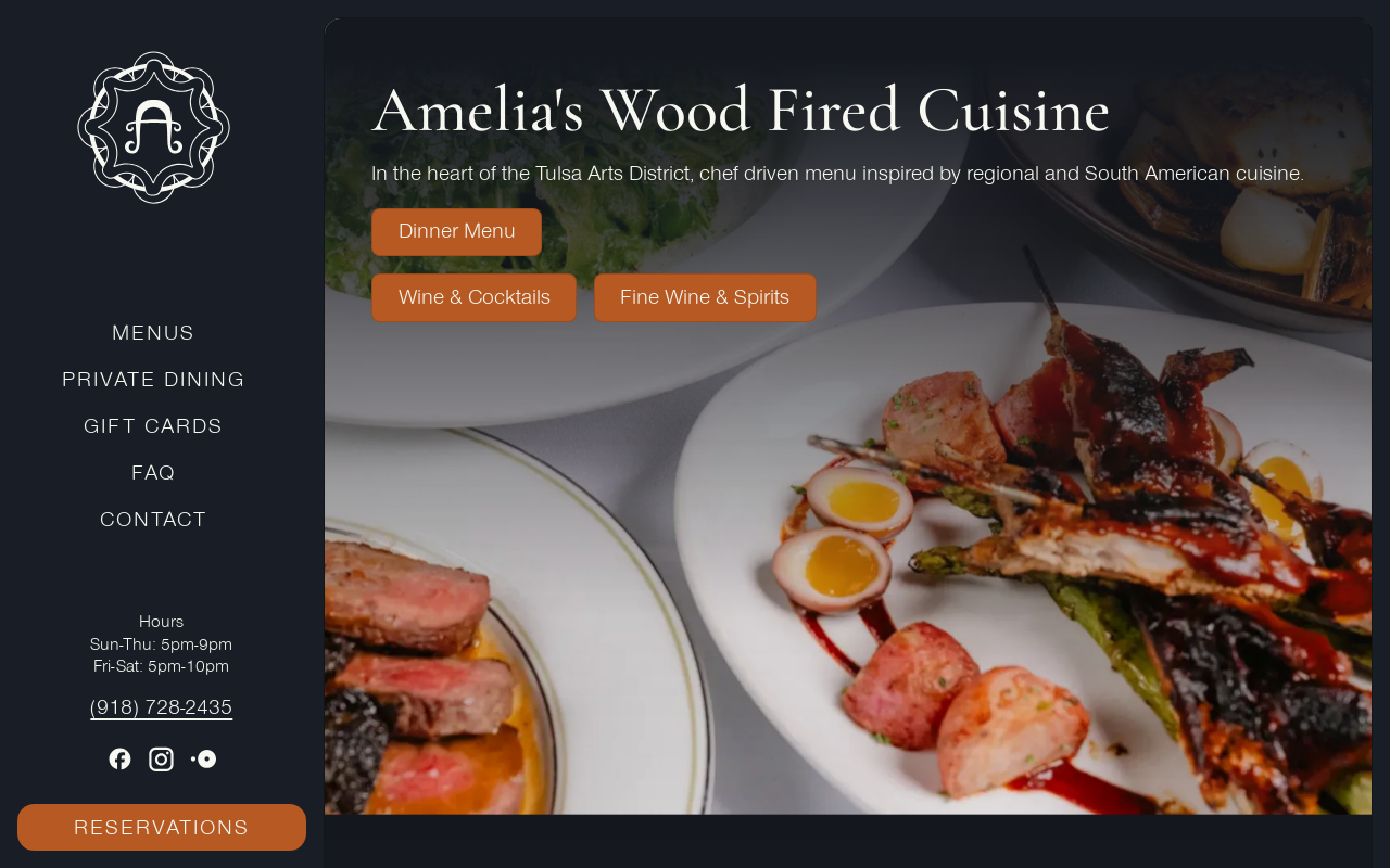 Amelia's Wood Fired Cuisine — screenshot of their official website