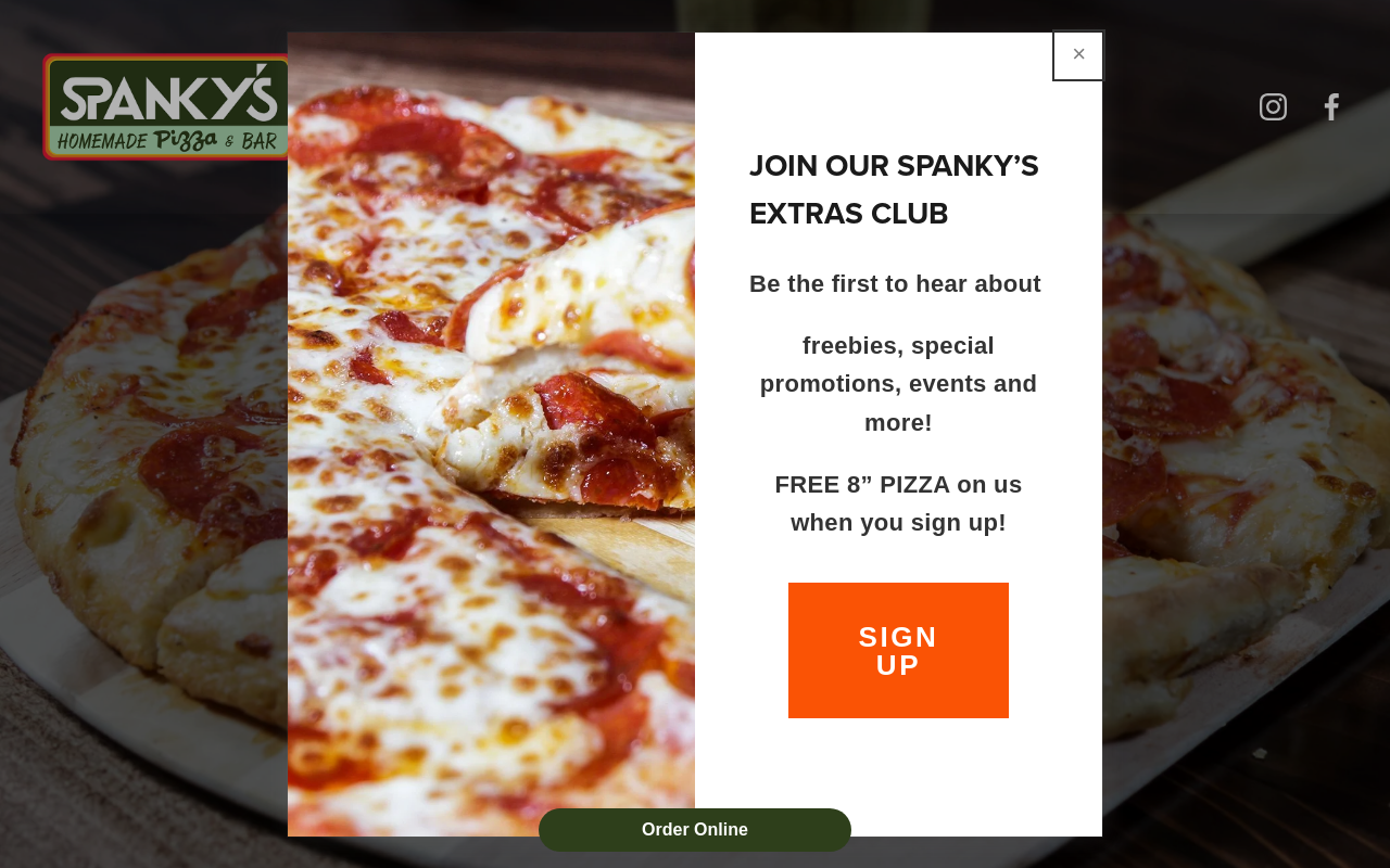 Spanky's Homemade Pizza & Bar — screenshot of their official website