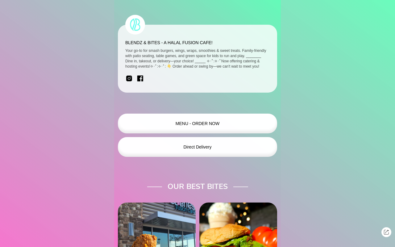Blendz and Bites - A Fusion Cafe — screenshot of their official website
