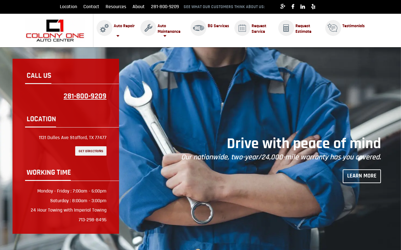 Colony One Auto Center — screenshot of their official website