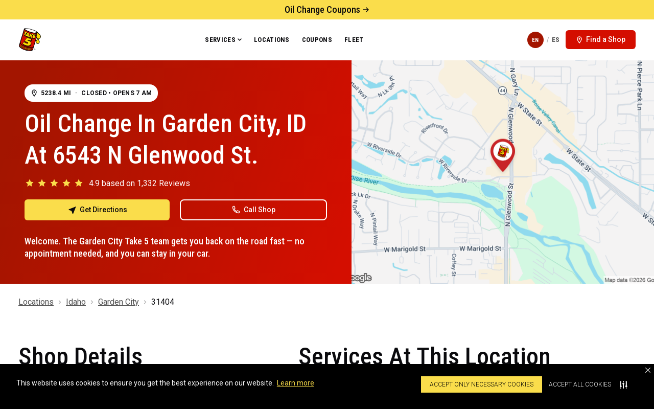 Take 5 Oil Change — screenshot of their official website