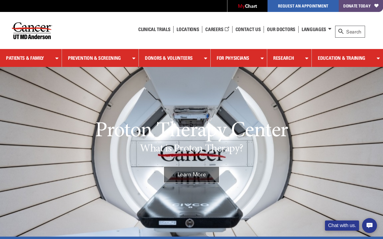 MD Anderson Proton Therapy Center — screenshot of their official website