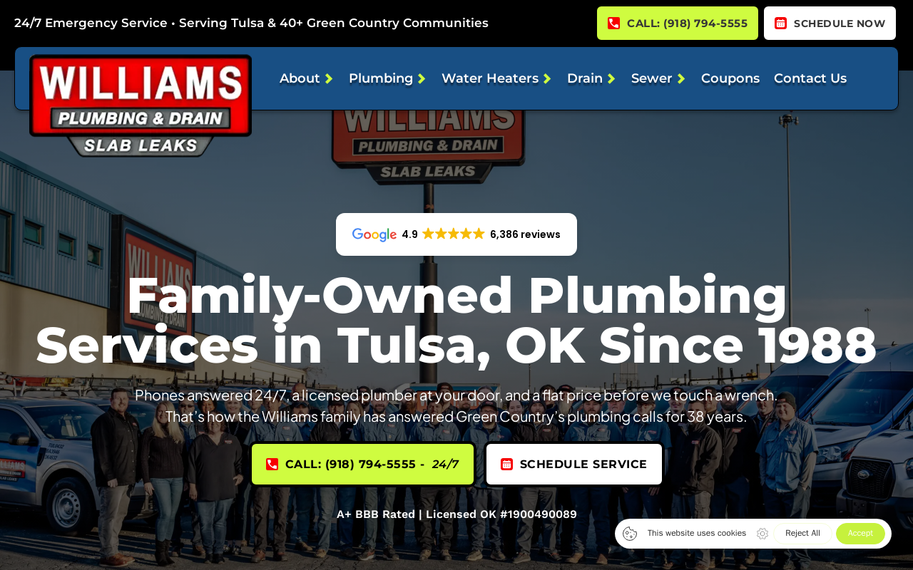 Williams Plumbing — screenshot of their official website