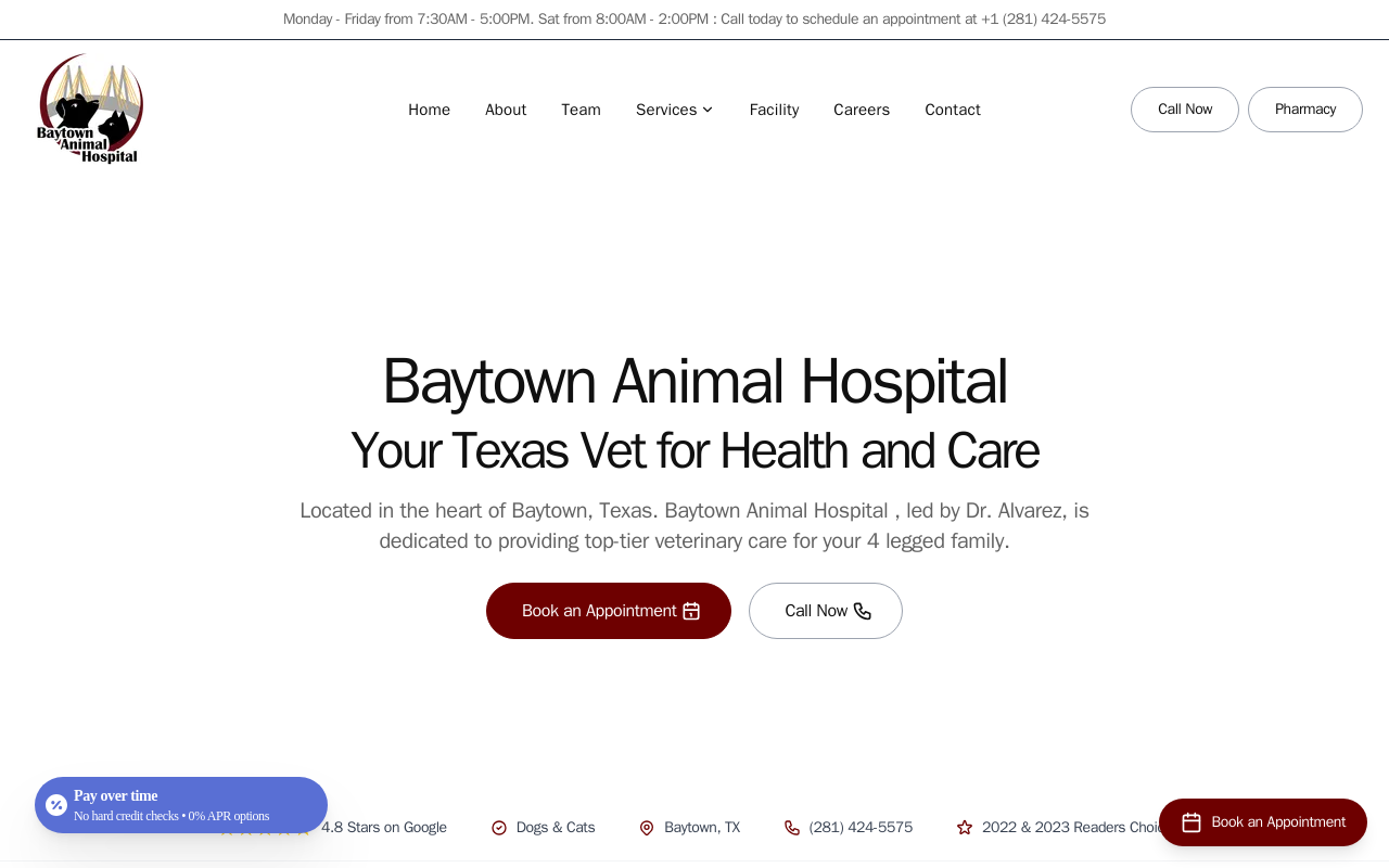 Baytown Animal Hospital — screenshot of their official website