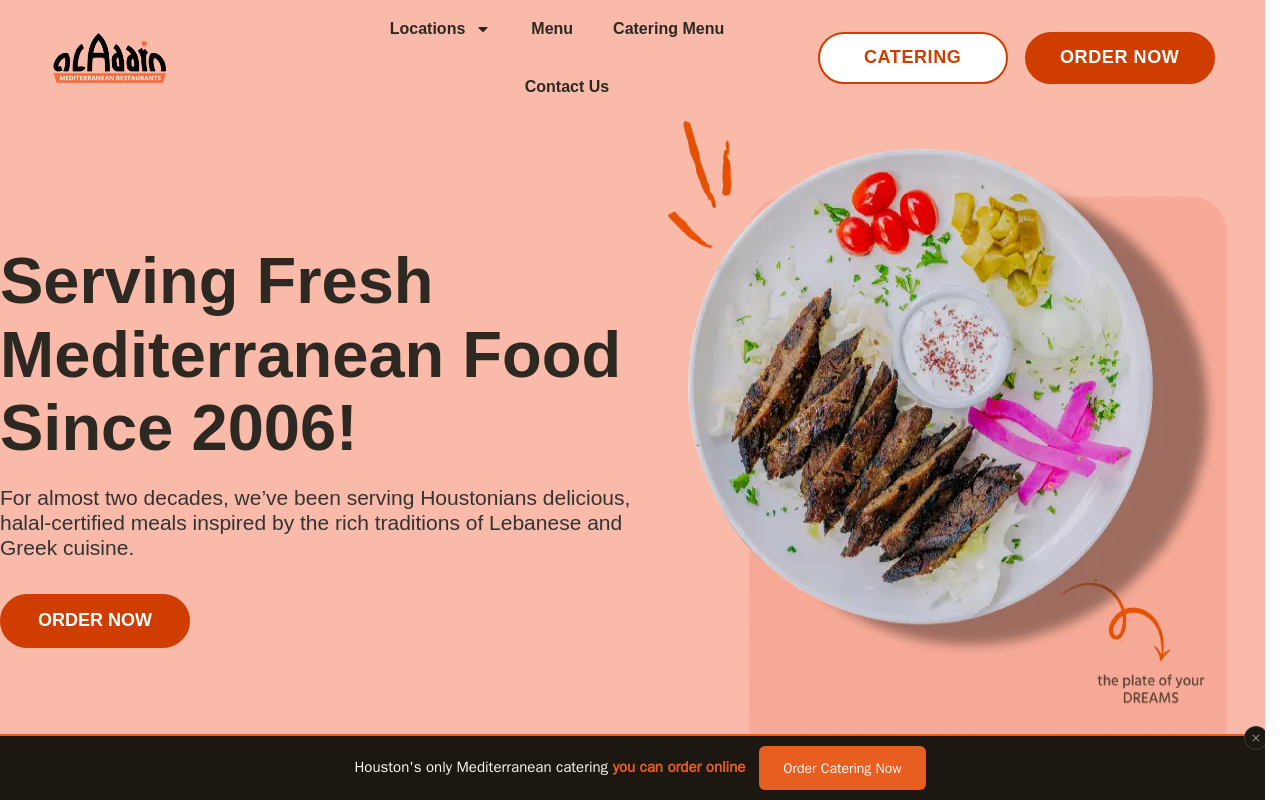 Aladdin Mediterranean cuisine — screenshot of their official website