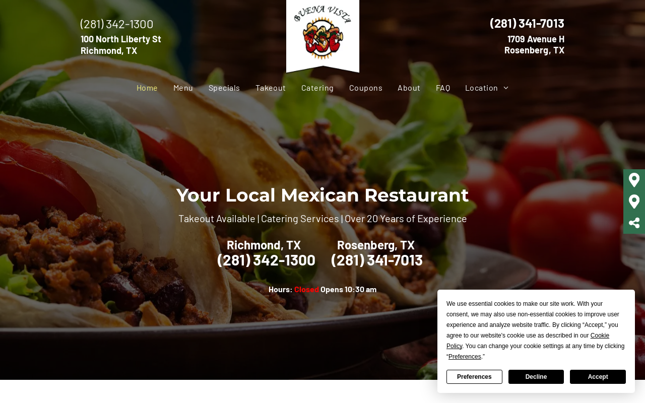 Buena Vista Mexican Restaurant — screenshot of their official website