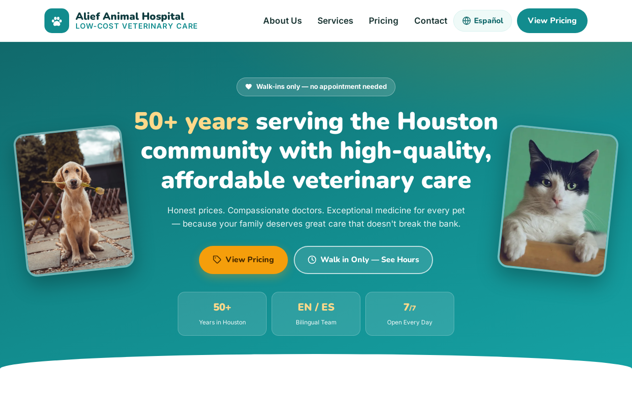 Alief Animal Hospital — screenshot of their official website