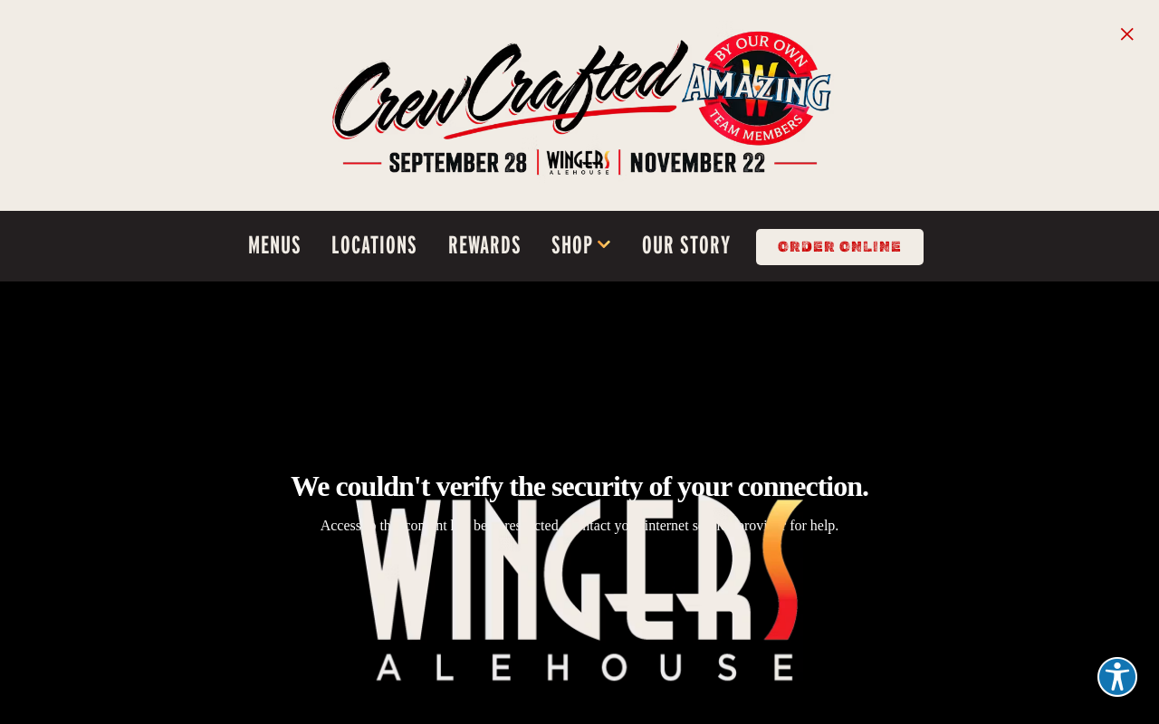 WINGERS Restaurant & Alehouse — screenshot of their official website