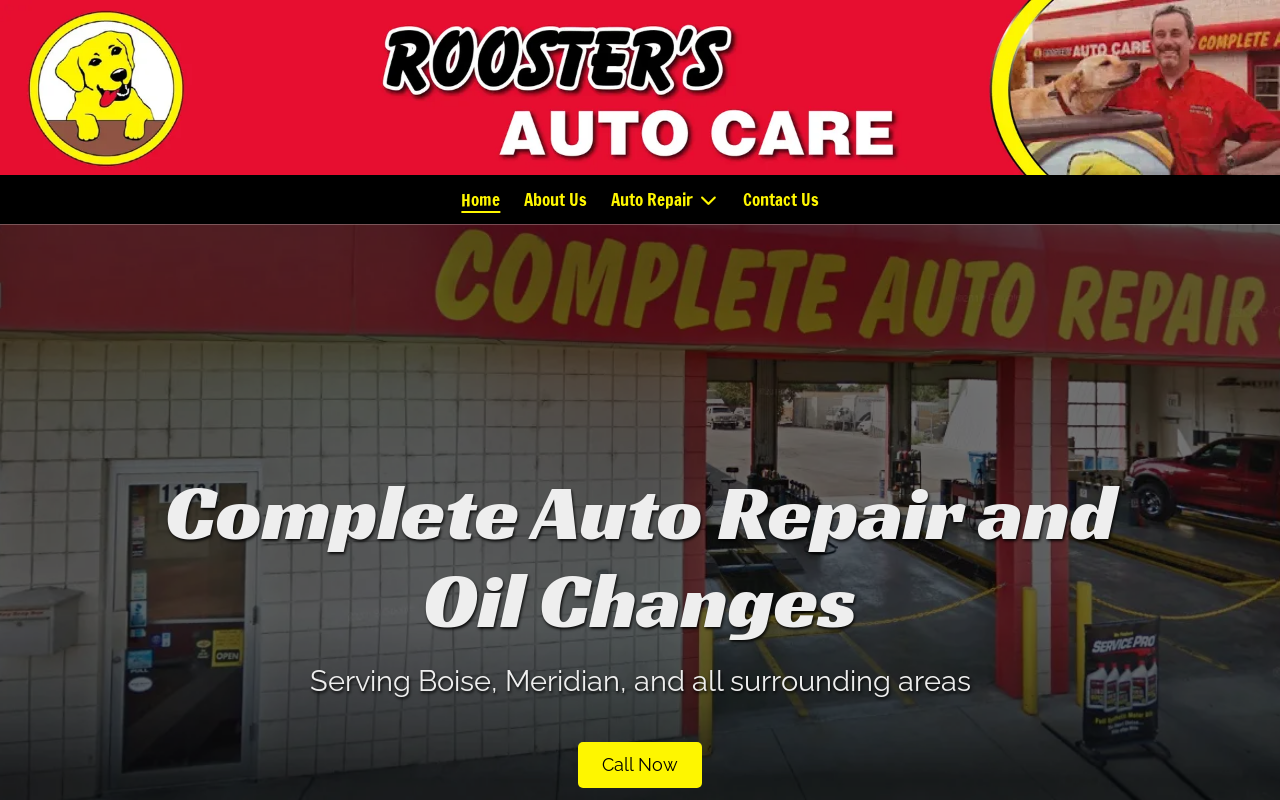 Rooster's Auto Care — screenshot of their official website