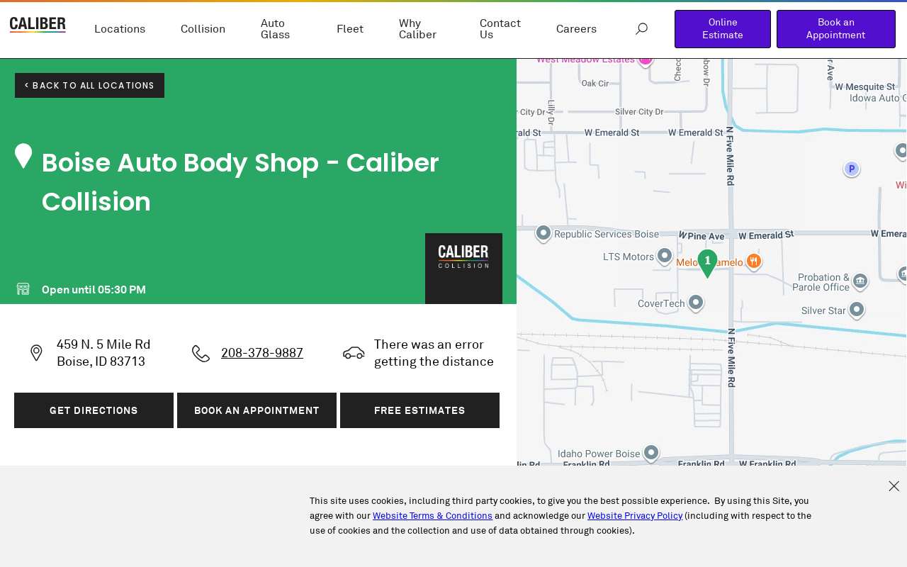 Caliber Collision — screenshot of their official website