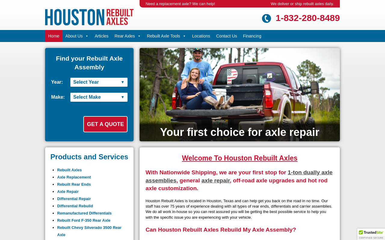 Houston Rebuilt Axles — screenshot of their official website
